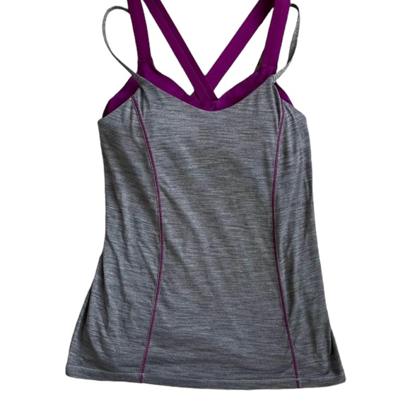 Lululemon Gray & Purple Built in Bra (w/pads) Tank Top Sz 8 - Picture 7 of 10